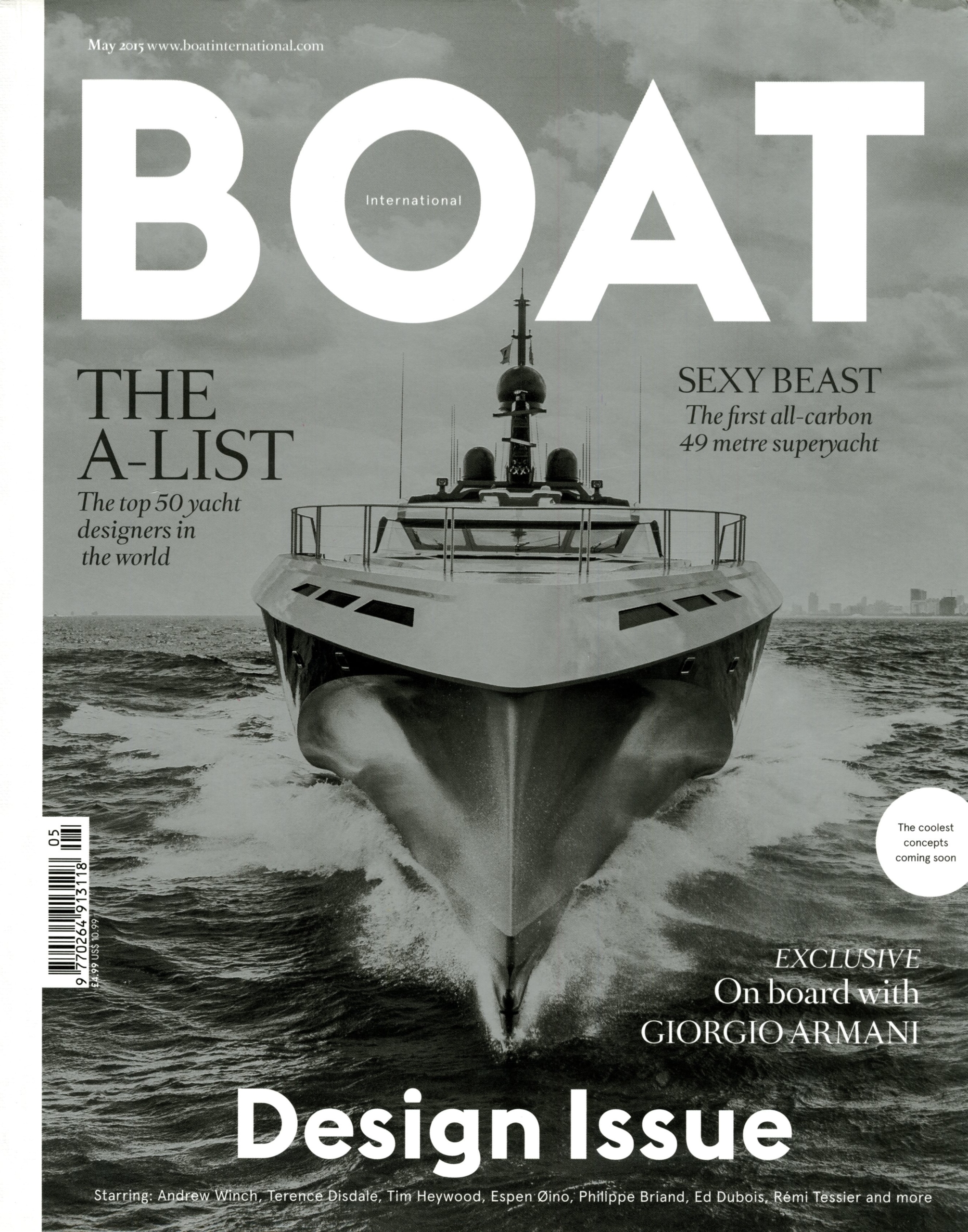 Boat International magazine cover, May 2015, The A List: The top 50 yacht designers in the world
